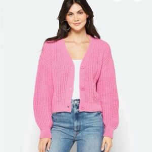 Pink Cropped Button Cardigan Sweater